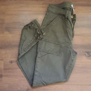 Daily Ritual zip bottom slub pocket olive jeans